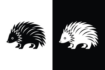 Minimalistic Hedgehog Vector Icons, Black and White Silhouettes Collection.	