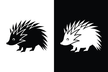 Minimalistic Hedgehog Vector Icons, Black and White Silhouettes Collection.	