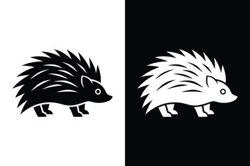 Minimalistic Hedgehog Vector Icons, Black and White Silhouettes Collection.	