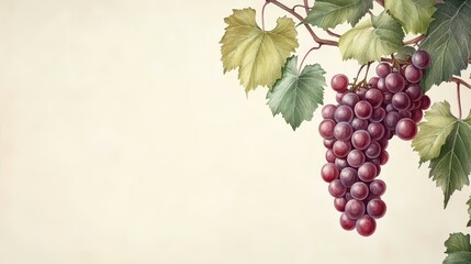 Obraz premium Bunch of red fresh grapes. In watercolor painting on light background.