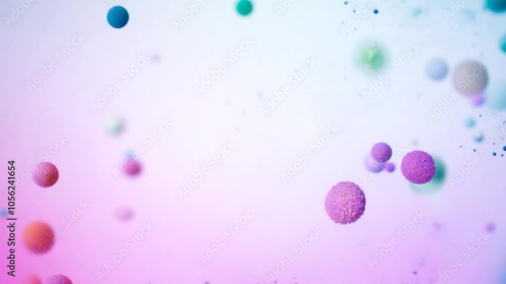 Poster colorful powder exploding creating floating balls of pigments on a white background. ideal for motio
