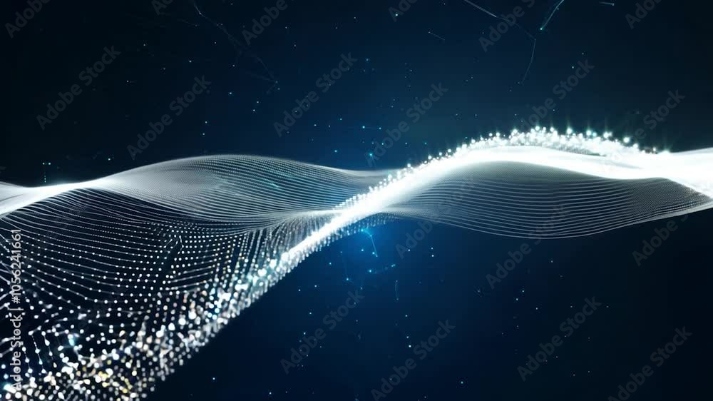 Aufkleber abstract digital wave of glowing particles flowing in cyberspace. seamless looping animation of a dy