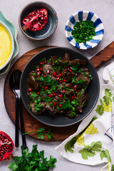 Chicken liver in pomegranate sauce, Georgian style.traditional Georgian dish .selective focus