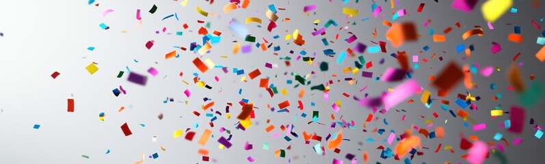 Brightly colored confetti falling from the sky on a gray background