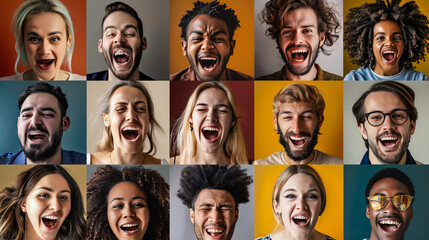 Diverse people. Collage of diverse multi-ethnic and mixed-age people expressing different emotions