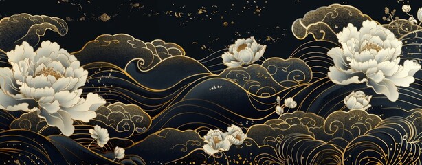 Luxury oriental style background Chinese and Japanese oriental line art