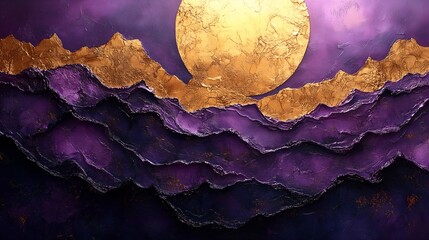 An abstract artwork featuring vivid purple hues and bold golden accents in a textured design - desktop wallpaper