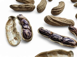 Peanut set isolated on white background. Whole and shelled groundnuts. Package design element with clipping path,isolate white background