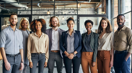 Fototapeta premium Don�t you wish you were a part of this team. Cropped portrait of a diverse group of businesspeople standing together after a successful discussion in the office