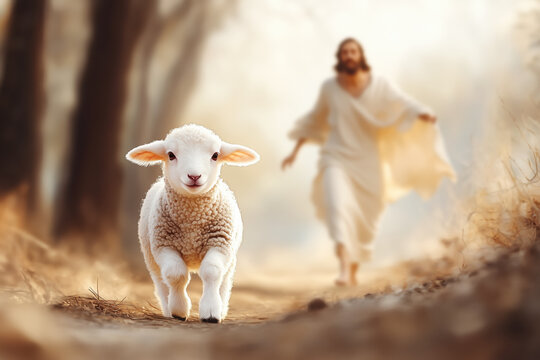 Jesus Christ Looking for One Lost Lamb