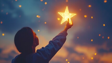 A professional reaching for a glowing star, symbolizing personal achievements and the pursuit of excellence
