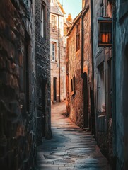 Fototapeta premium A Narrow Cobblestone Street with a Vintage Ambiance