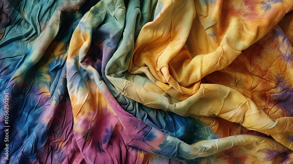 Poster fabric art displaying a gradient of colors from blue to yellow and purple, the image captures the so
