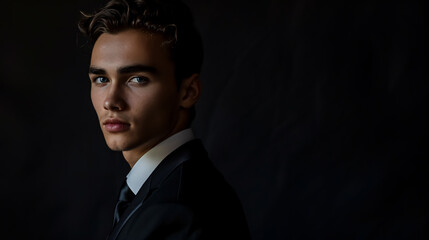 Elegant young man portrait on black background