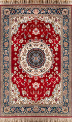 Persian Rug with Bold Floral Medallion and Blue Accents