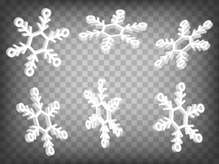 Set of perspective projections 3d Snowflake model icons on transparent background.  3d Snowflake icon illustration with different views and angles.  Abstract concept of graphic elements for your web s