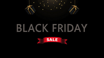Black Friday Sale Extravaganza: Gift Boxes and Confetti Celebration. Festive Shopping Event with Colorful Ribbons and Glittering Promotional Display.