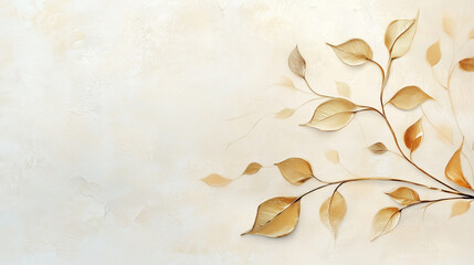 Hand Painted 3D Gold Oil Flowers. Minimal Female Cosmetic Illustration. Health Meditation Yoga Psychology Luxurious Pattern. Serene Floral Acrylic Canvas. Wheat Grass Flowers Organic Oil Painting.