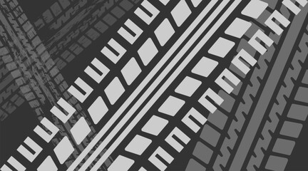 Car tire marks, template for business card with copy space. Vector illustration.