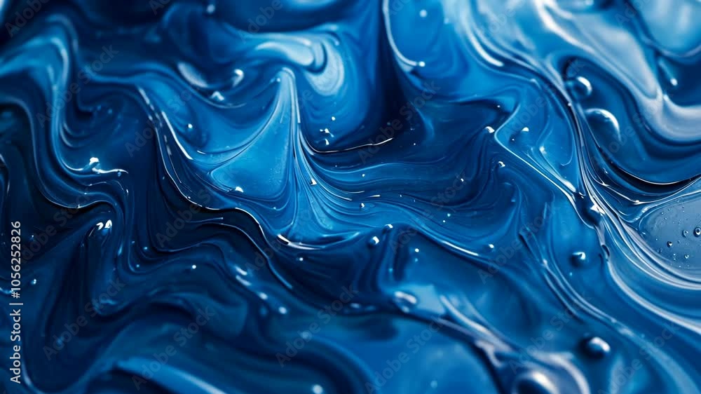 Poster A close-up of swirling blue paint, creating abstract patterns and textures
