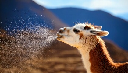 Crachat de lama sur fond de montagne aride