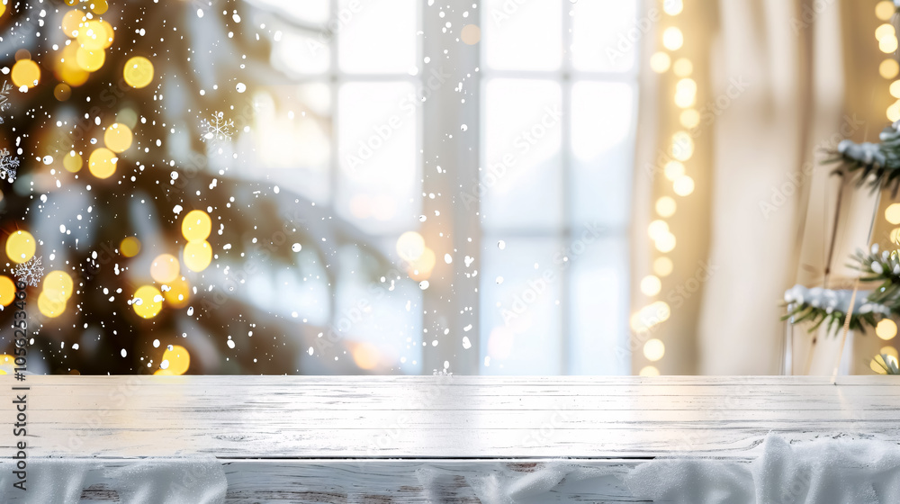 Poster empty white stone marble table top and blurred abstract bokeh light banner background - can be used 