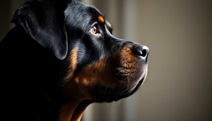 Black and Brown Rottweiler Side Profile with Detailed Fur and Soft Natural Lighting
