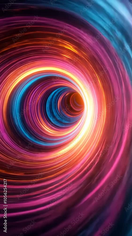 Poster spiraling light patterns flowing through a colorful tunnel