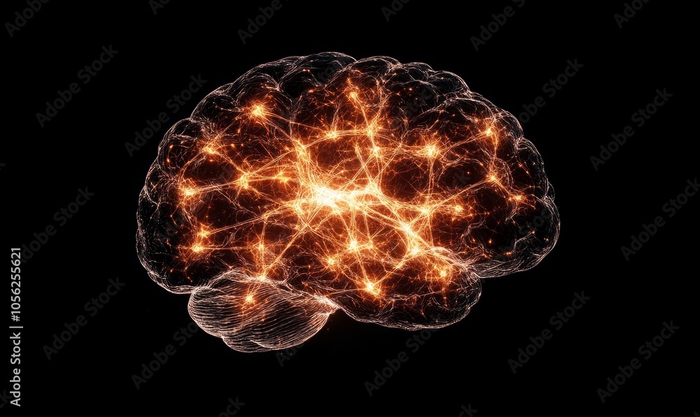 Poster a top-down view of the human brain with glowing neural connections symbolizing complex thought proce
