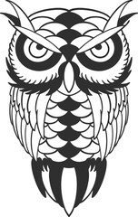 Hand drawn cute owl cartoon outline illustration, Vector owl animal for coloring book