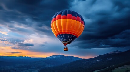 Fototapeta premium Vibrant Vintage Hot Air Balloon Against Dramatic Sky