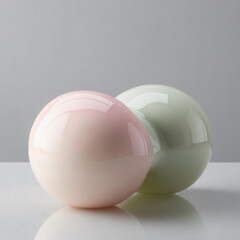 Elegant glass sculpture of Mochi (rice cake) in soft pastel colors with a glossy finish, displayed on a light gray background, generative ai
