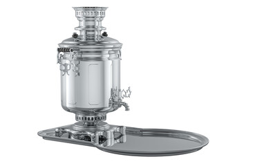 Samovar on a tray, 3D rendering isolated on transparent background