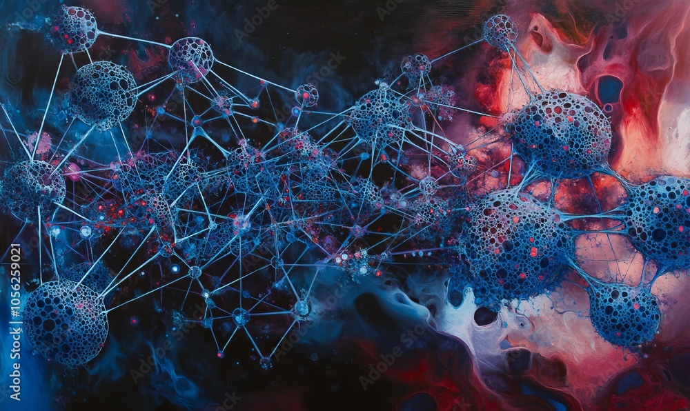 Aufkleber abstract art of interconnected nodes and lines representing molecular structures, showcasing blend o