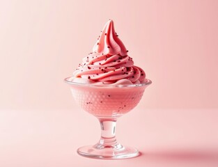 strawberry ice cream with strawberries in a glass cup