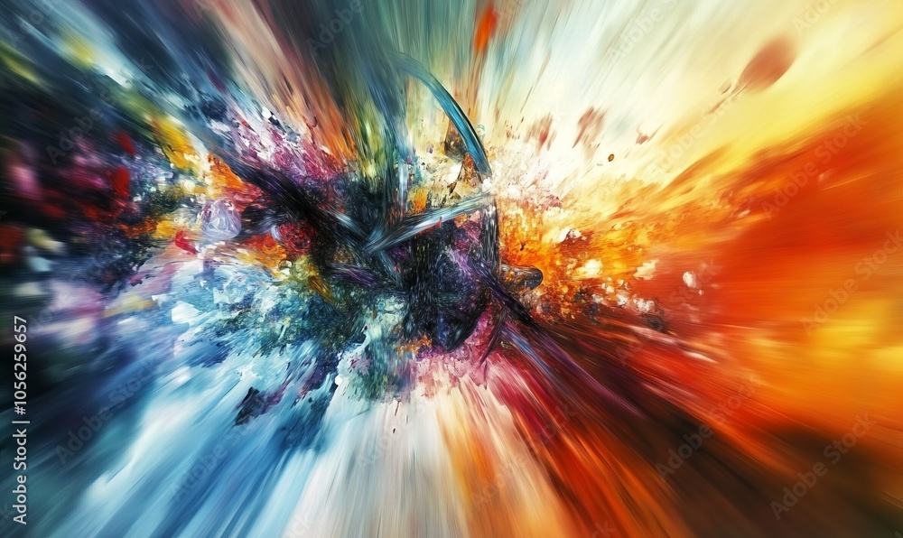 Poster abstract digital painting symbolizing business concepts with vibrant colors and blurred shapes, crea