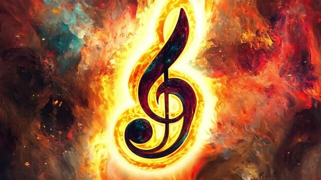 Central music note in vivid abstract display, abstract musical note, footage, 4k footage, videos, video clip, slow motion, video wallpaper, animation, 4k