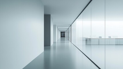Obraz premium A contemporary workstation with a sleek, simple aesthetic. The office features a clear, open design with glass dividers that give the impression of openness and space. 