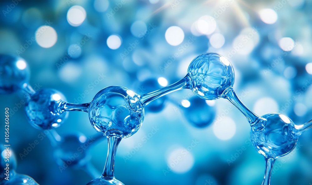 Poster abstract representation of a molecular structure in vibrant blue tones, symbolizing science and tech