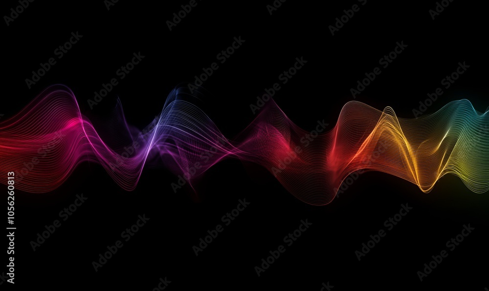 Poster abstract sound wave visual background. dynamic motion soundwaves neon lines. high frequencies visual