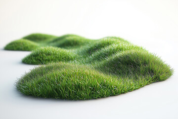 Bending grass field isolated, showcasing lush green tufts under natural lighting in a serene and...