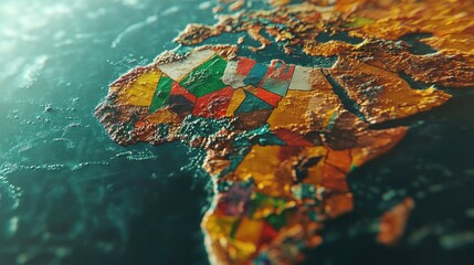 An elegant portrayal of the African continent overlaid with various flags symbolizing unity.