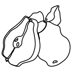 Outline pear whole and half coloring page with healthy fruit for creativity and design