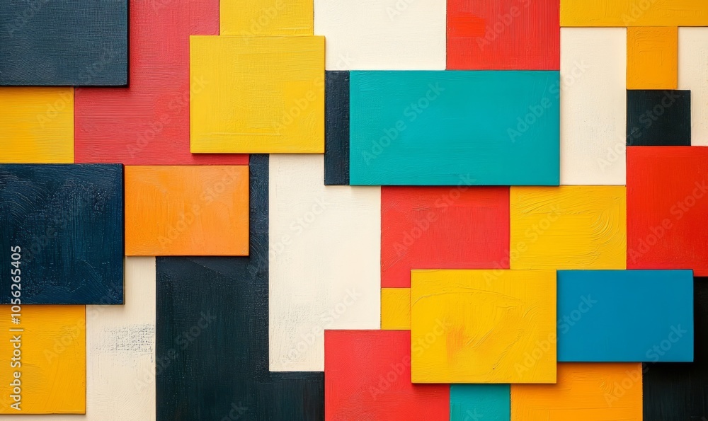 Poster vibrant color block pattern in primary colors creating a lively abstract design for artistic inspira