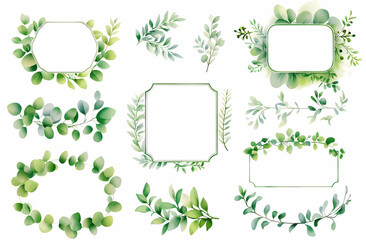 Fototapeta premium Green Watercolor Botanical Frames 