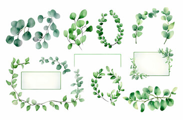 Fototapeta premium Eucalyptus Watercolor Frames 