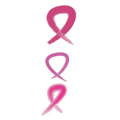 Set of 3 pink awareness ribbon icons, simple icon illustration - breast cancer awareness ribbon set.