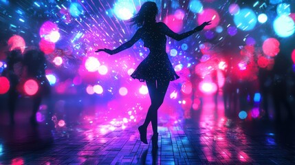 Girl at a disco party, capturing the vibrant and dynamic atmosphere of nightlife.