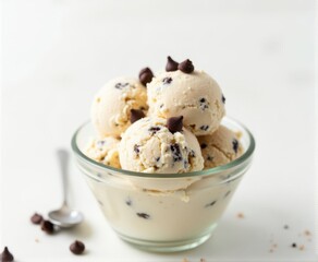 ice cream with chocolate chips on a light background