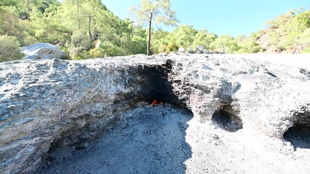 Natural flames emerge from rocks at Yanartas in Antalya&rsquo;s Olympos National Park, an ancient site with continuous fires fueled by natural gas.

